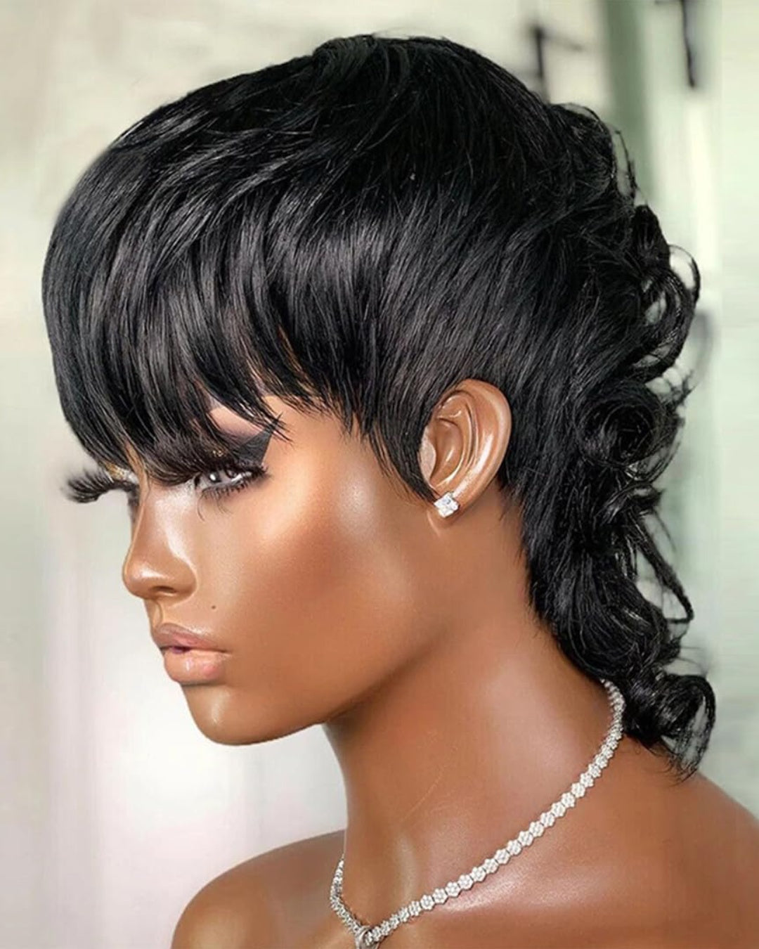 Mullet Pixie Cut Glueless Bang Wig