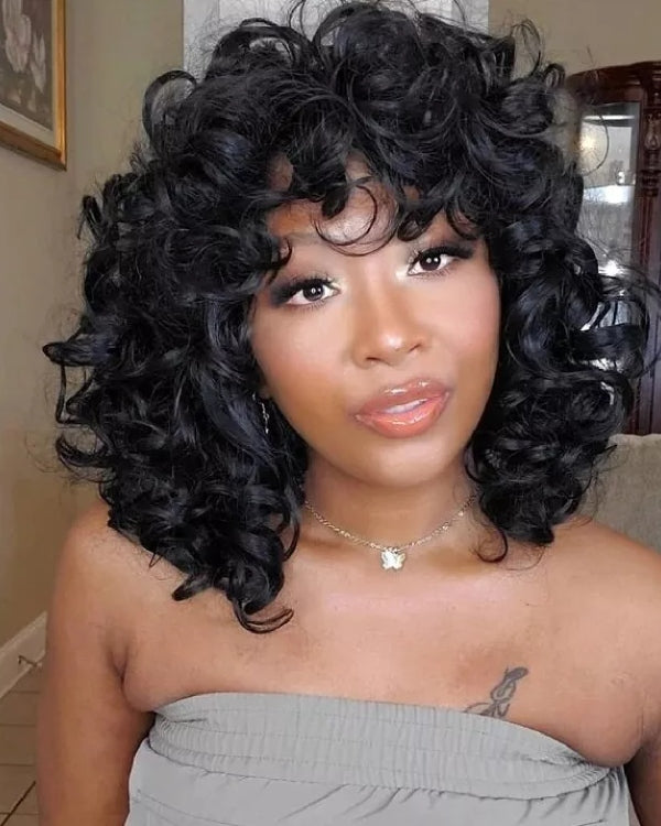 Short Bouncy Curly With Bang Bob Wig