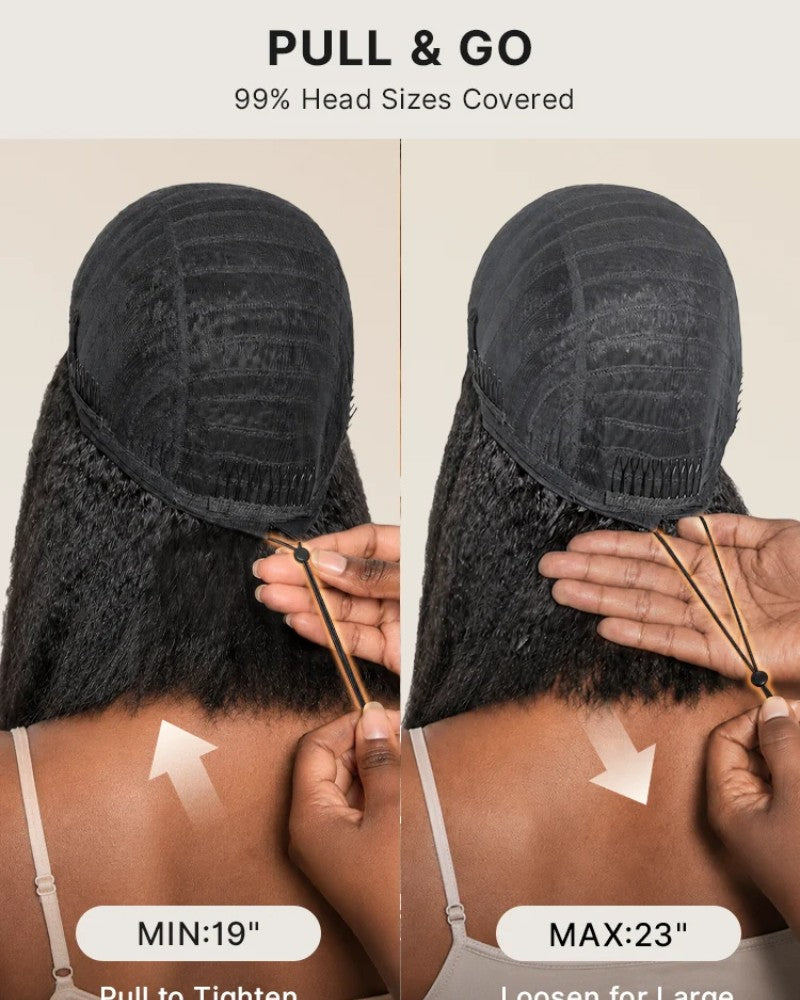 Natural Kinky Straight Glueless Drawstring Half Wig