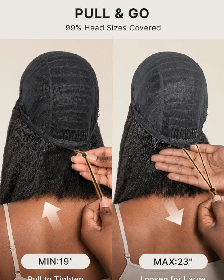 Natural Kinky Straight Glueless Drawstring Half Wig