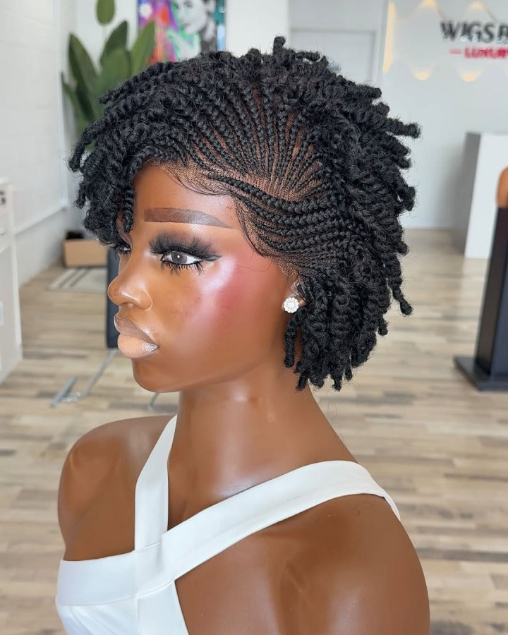 Full Lace Twist-out Afro kinky Cornrow Invisi Drawstring Wig