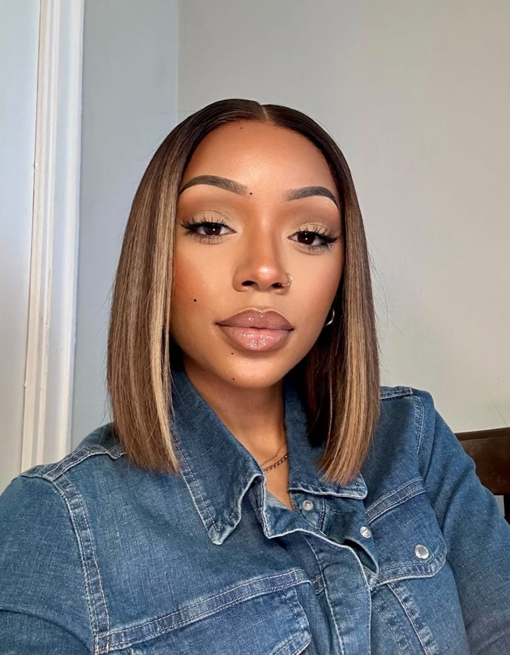 Brown Highlights Straight Hair 13x4 Lace Front Wig