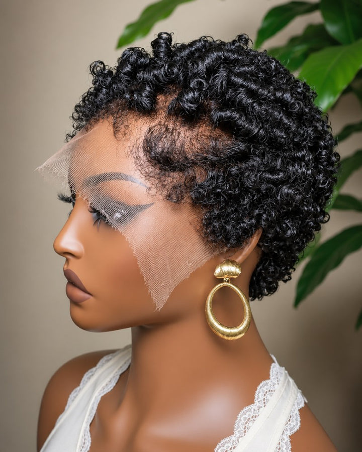 Soft Glam Full Lace Short Curly Afro Pixie Wig for Summer Wear