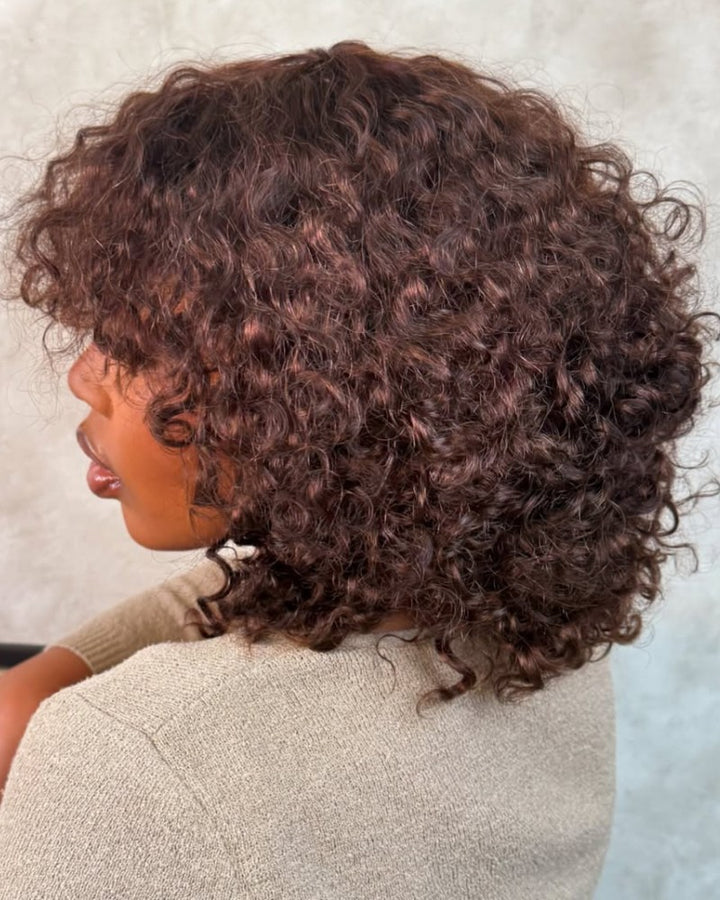 Wear & Go Rose Curl Chocolate Brown Double Drawn Fringe Wig