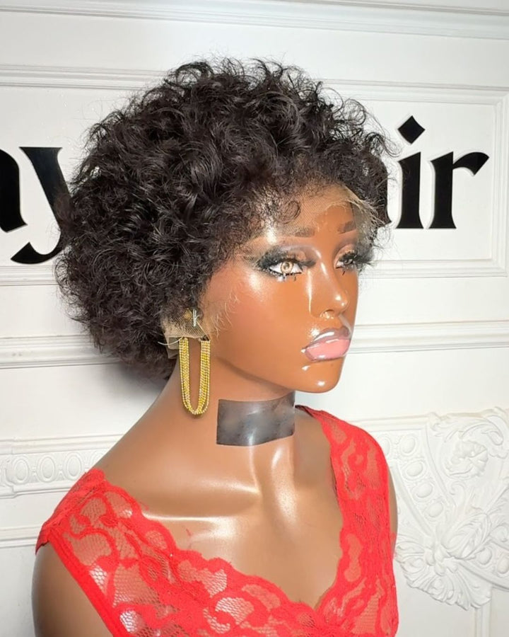 Natural Black Curly Lace Front Wig With Hybrid Hairline