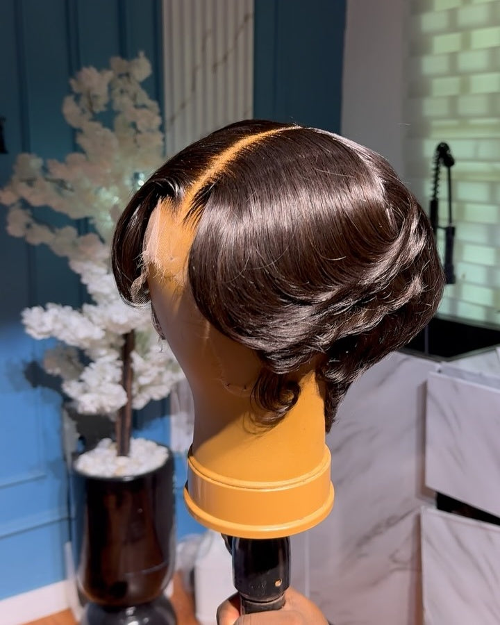 Korean Pixie Middle Part Layered Lace Front Wig