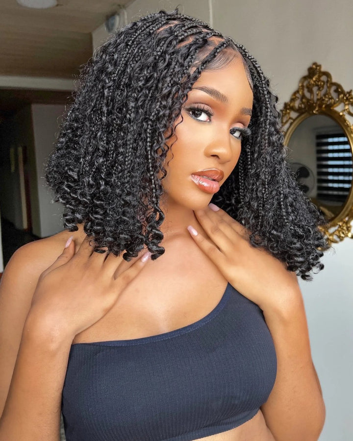 Full Lace Knotless Boho Curls Braided Bob Wig