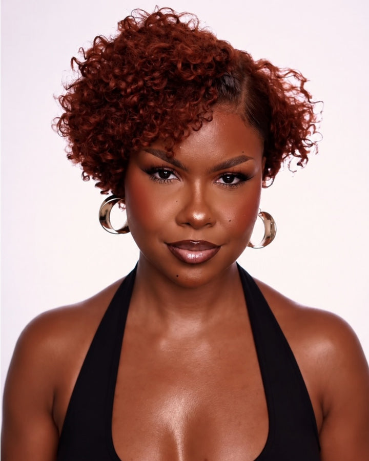 Side Part Burgundy Short Curly Pixie 13x6 Lace Frontal Wig