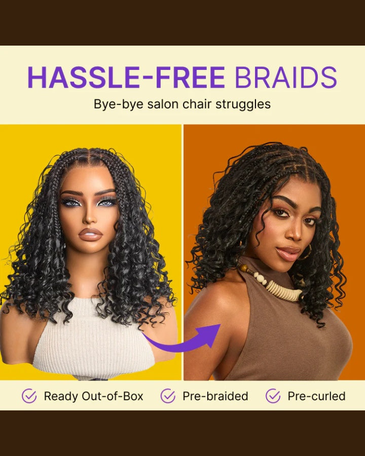 Full Lace Knotless Boho Curls Braided Bob Wig