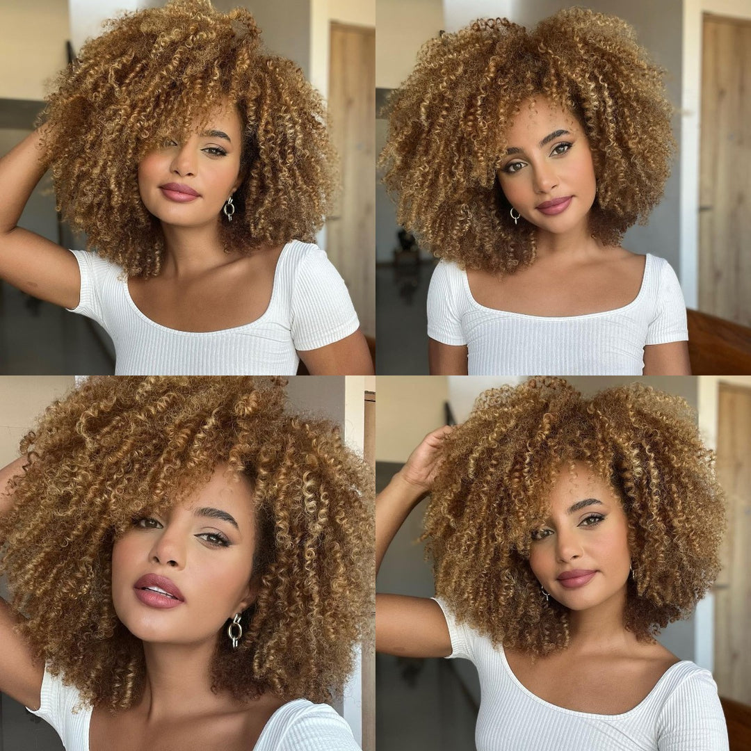 Honey Blonde Highlights Afro Kinky Coily Glueless Wig