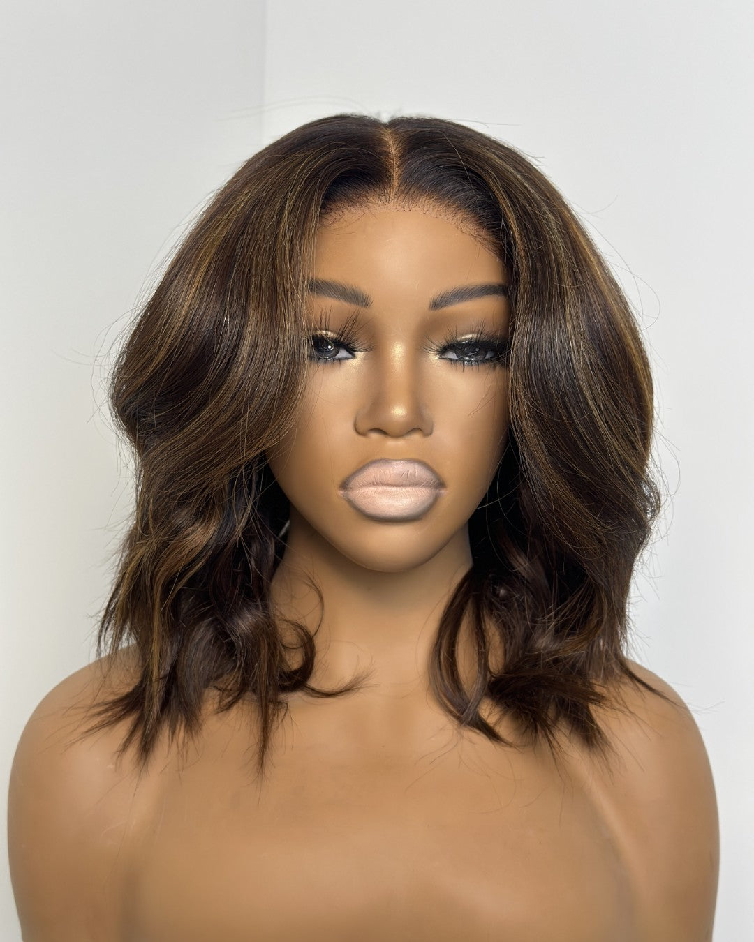 Brown Highlight Fluffy Wave Bob 5x5 Lace Closure Wig