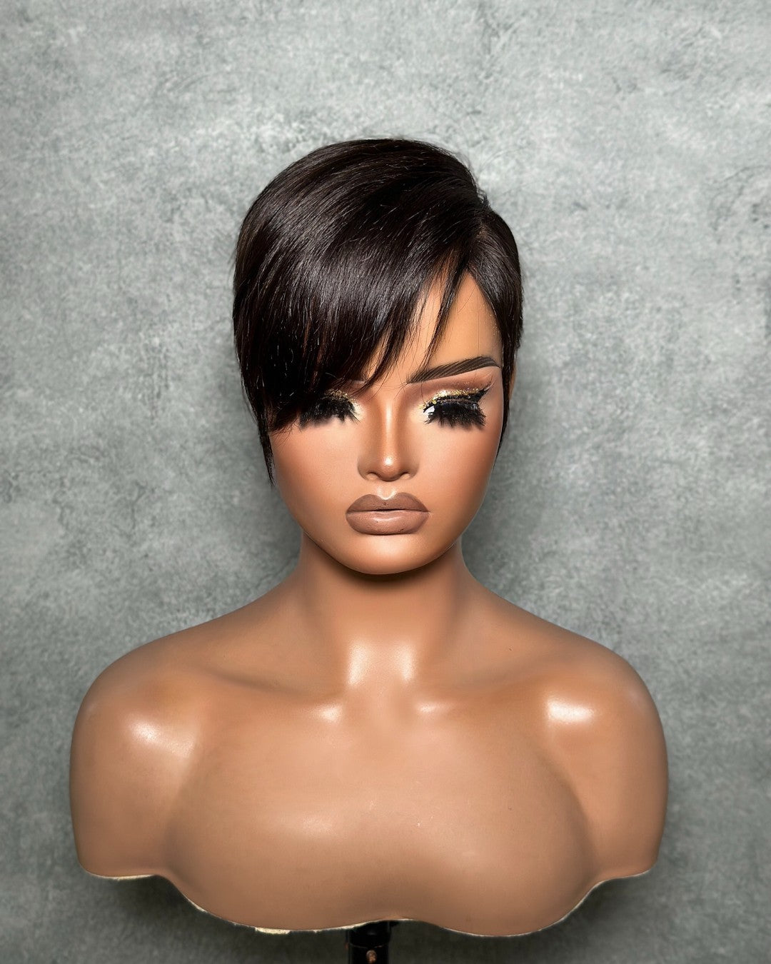 Natural Full Lace Pixie Cut Wig With Side Swept Bangs
