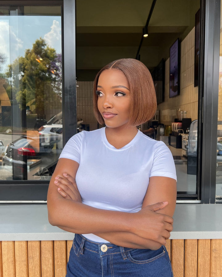 Brown Glueless & Ready To Wear Sleek Bob Pre-cut Lace Closure Wig