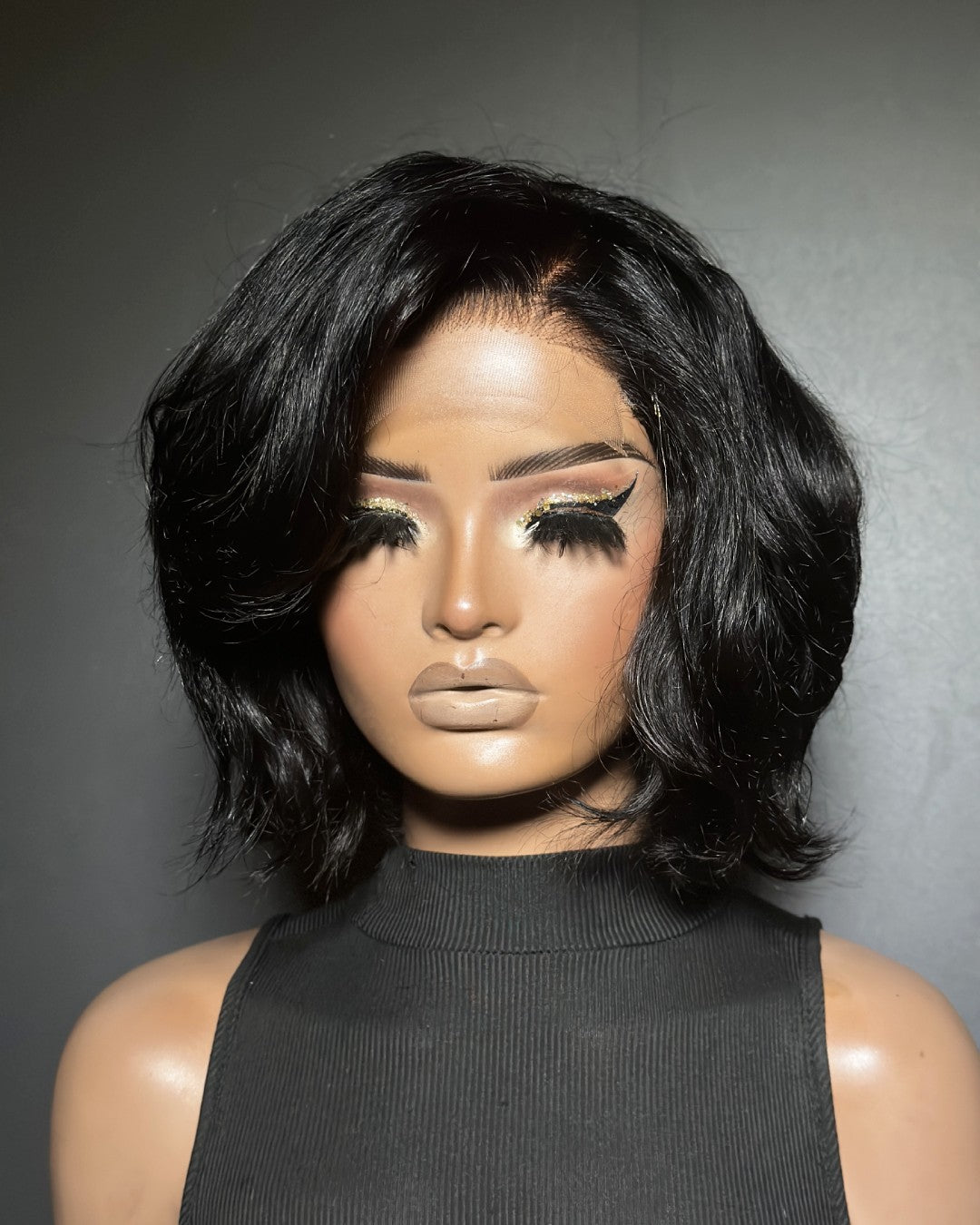 Natural Black Layered Fluffy Bob 5x5 Lace Closure Wig