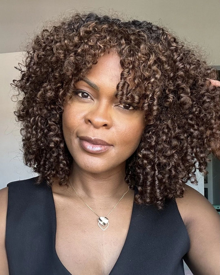 Golden Chocolate Curls Bangs Glueless Wig