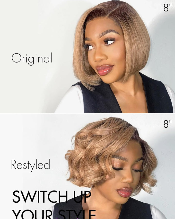 Ash Blonde Ombre Blunt Cut Bob Lace Front Wig