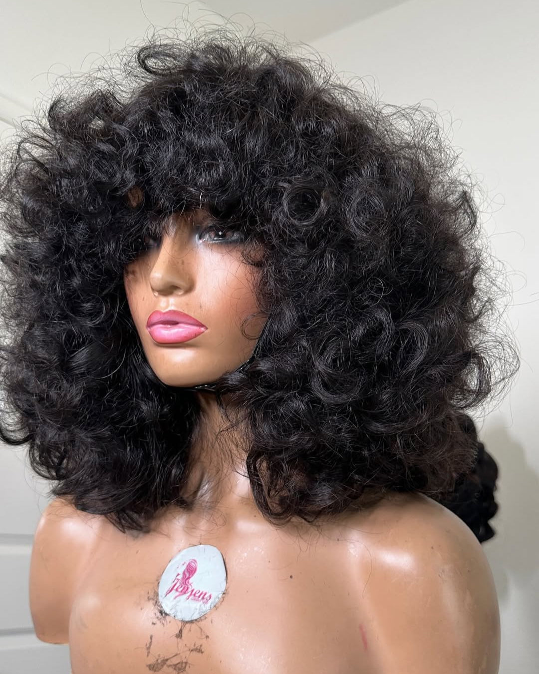 Glueless Voluminous Curly Bob Wig With Bangs