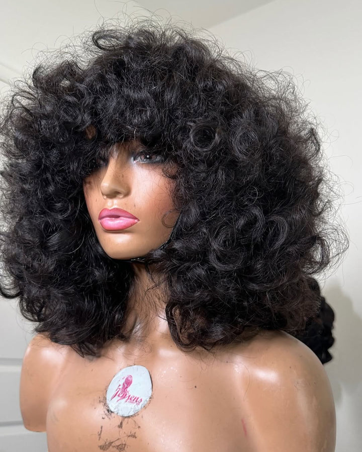 Glueless Voluminous Curly Bob Wig With Bangs
