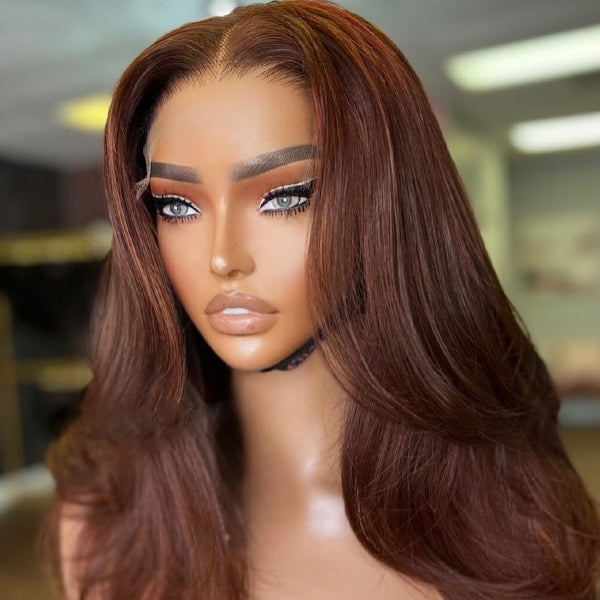 Middle Part Layered Soft Wavy Auburn Brown Lace Front Wig