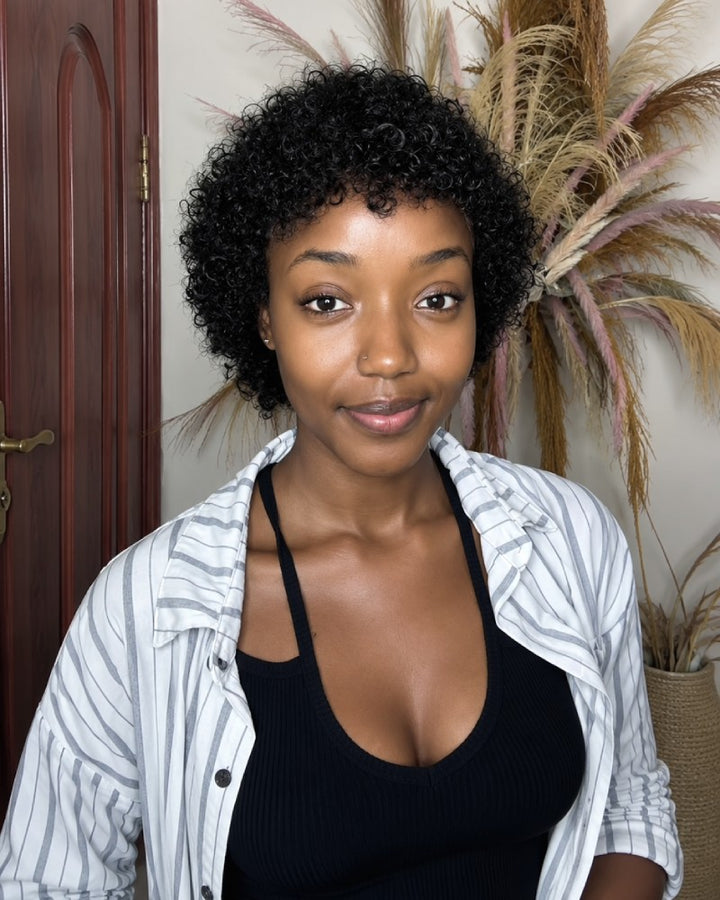 Wash & Go Wet Look 5x5 Lace Short Curly Wig with Bangs
