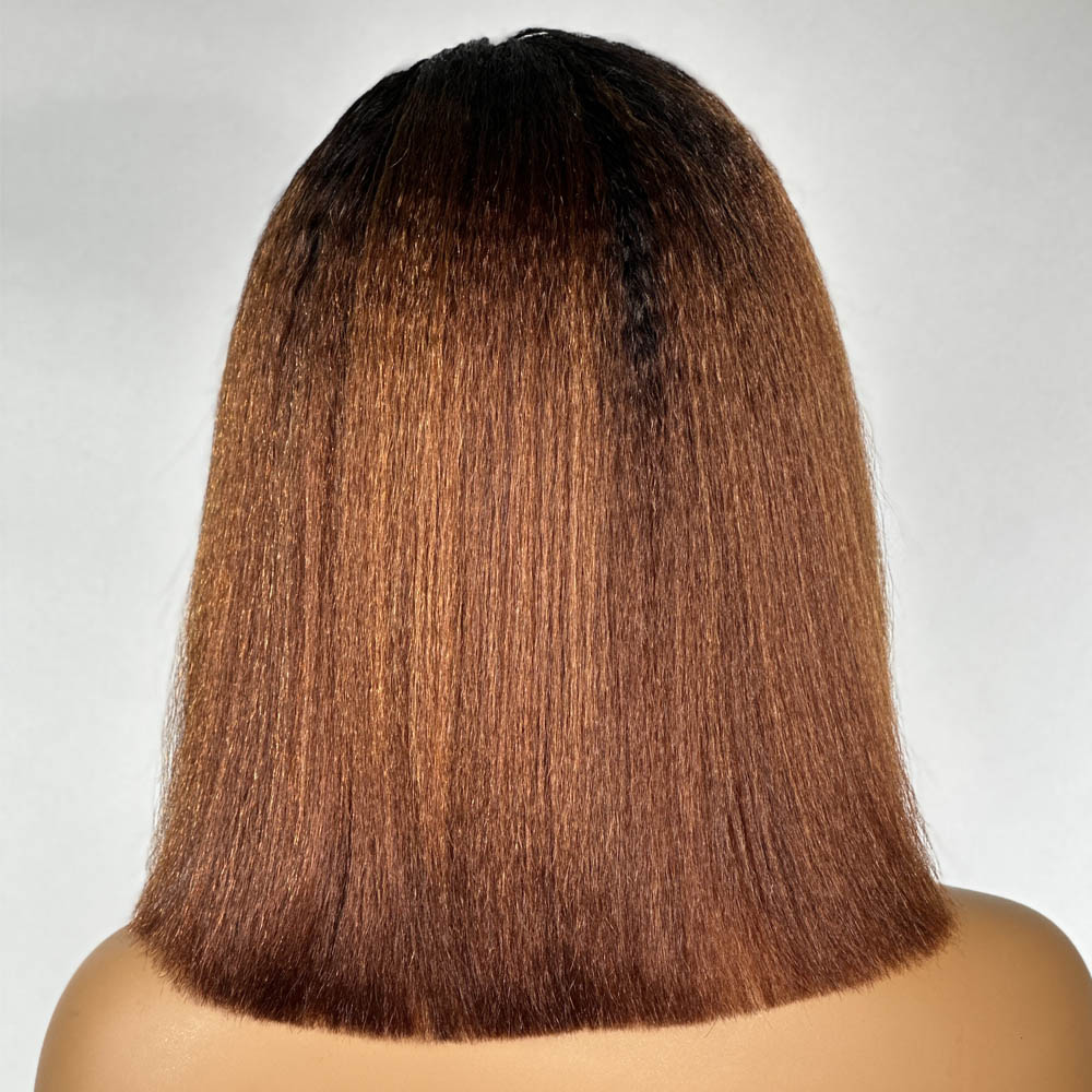 Ombre Brown Kinky Straight 5x5 Pre Cut HD Lace Kinky Edges Wig