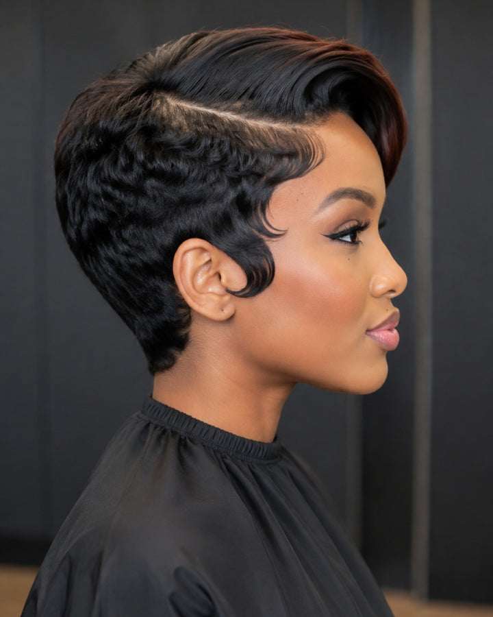 Boss Lady Style Short Pixie 13x6 Lace Wig with Highlights Bangs