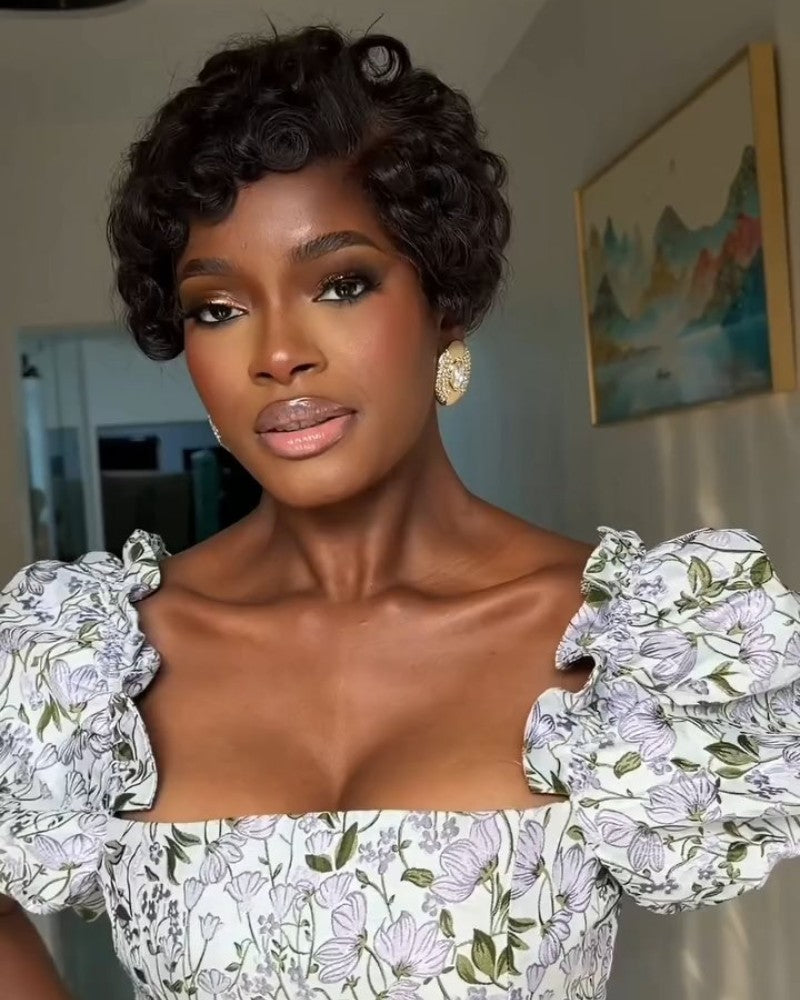 Natural Curly Finger Wave Side Parted Full Lace Wig