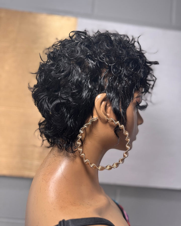 Spanish Wave Pixie Curls Bangs Full Lace Wig