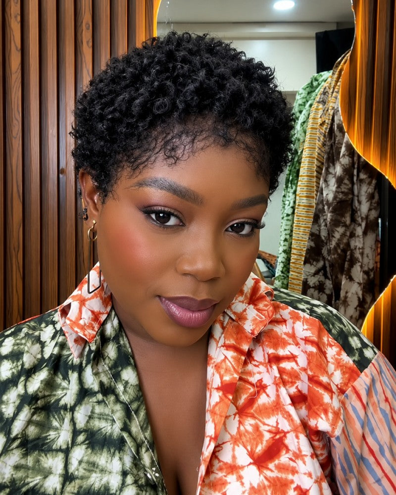 Beginner-friendly Black & Burgundy Short Curly Pixie Wig