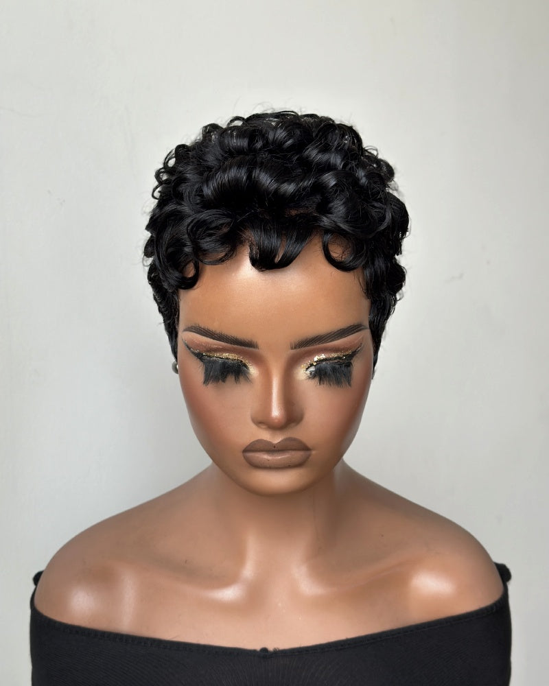 Retro Glam Curly Pixie 13x6 Lace Wig with Curled Fringe