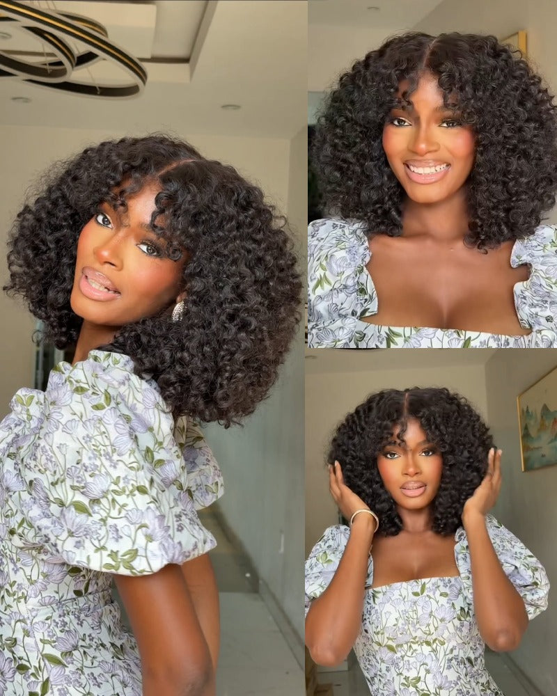 Water Curls Bangs Hair 5x5 Lace Closure Wig