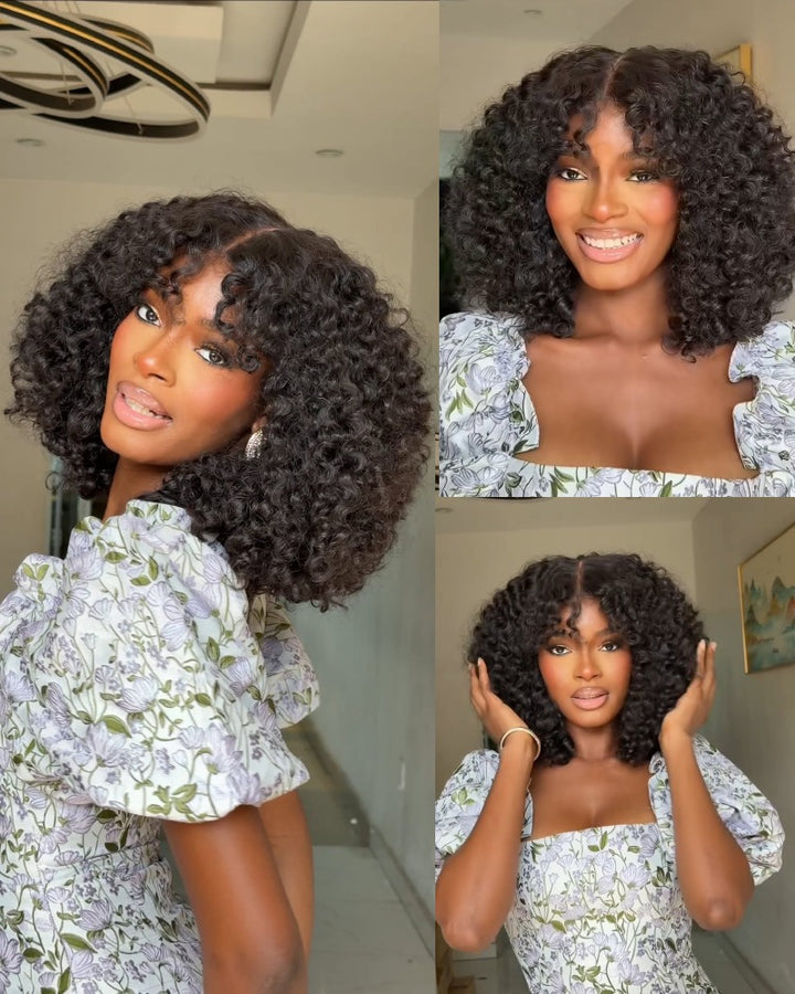 Water Curls Bangs Hair 5x5 Lace Closure Wig
