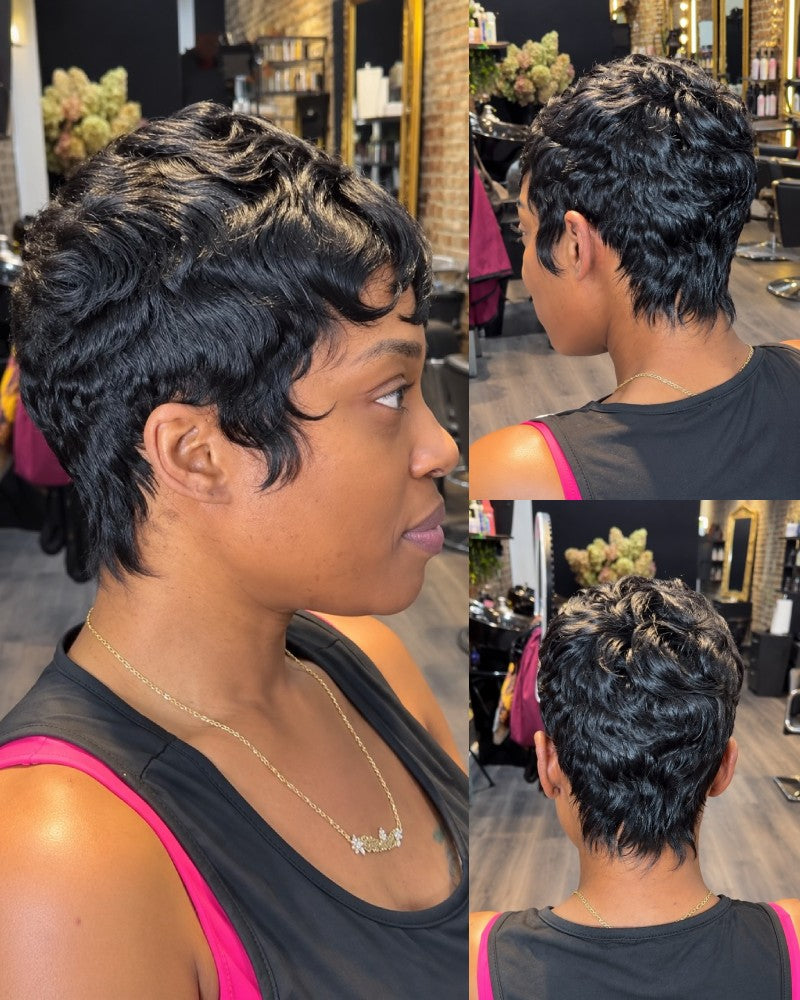 Poised Wavy Pixie 13x6 Lace Wig with Curved Bangs