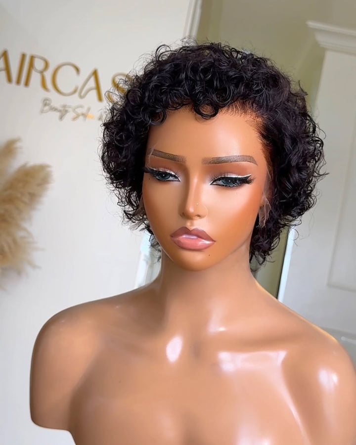 Natural Black Short 13x4 Lace Curly Wig
