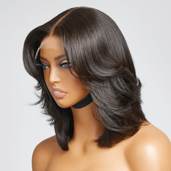 Middle Part Classy Layered Cut Wave Bob 5x5 Lace Closure Wig