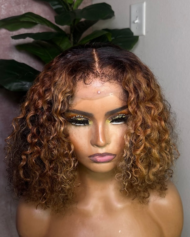 Kinky Curl Blonde Highlight 4c Edges 5x5 Closure Lace Wig