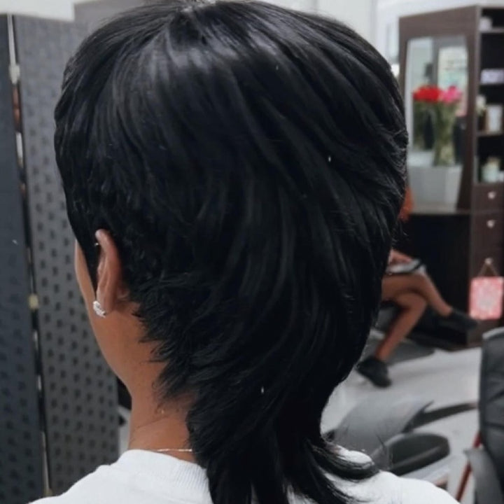 Mullet Pixie Cut Glueless Bang Wig