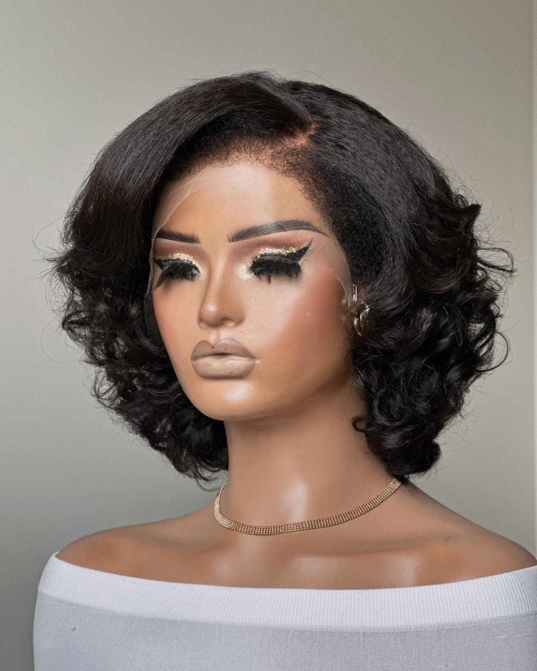 Short Layered Bouncy Curly With Kinky Edges 13x4 Lace Front Wig