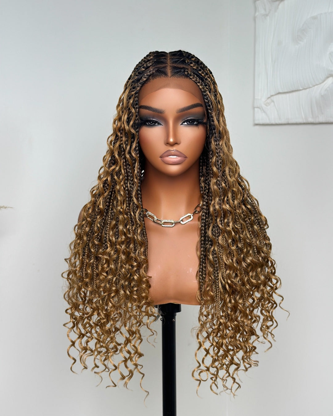 Tangleless Full Lace Bohemian Braided Curls Ombre Blonde Invisi Drawstring Wig