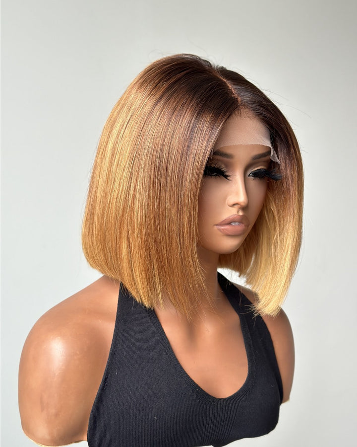 Ombre Honey Blonde With Brown Bob 5x5 Lace Closure Wig