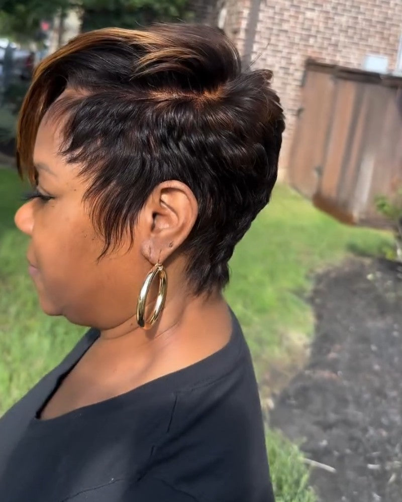 13x6 Lace Ombre Brown Highlights Layered Pixie Cut Wig
