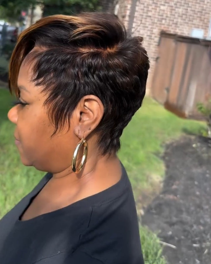 13x6 Lace Ombre Brown Highlights Layered Pixie Cut Wig