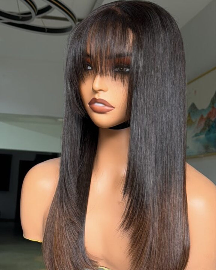 Chocolate Ombre Layered Cutting Bangs Wig