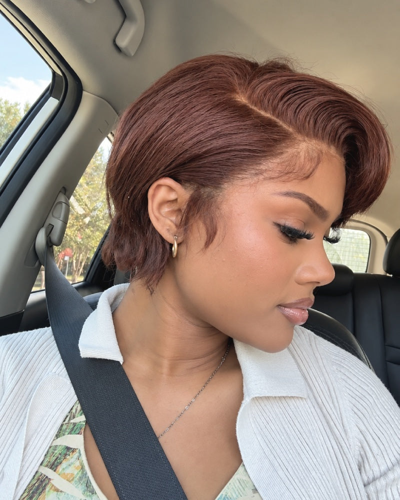 Chic Brown Layered Pixie 5x5 Lace Wig with Side Swept Bangs
