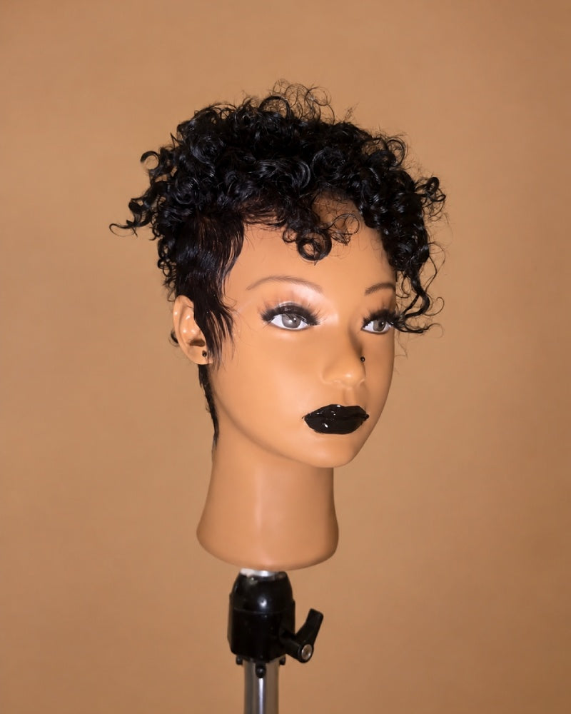 Bold Full Lace Short Curly Pixie Wig with Tapered Sides