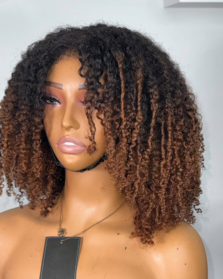 Ombre Brown Burmese Kinky Afro 13x4 Lace Curly Frontal Wig With Kinky Edges