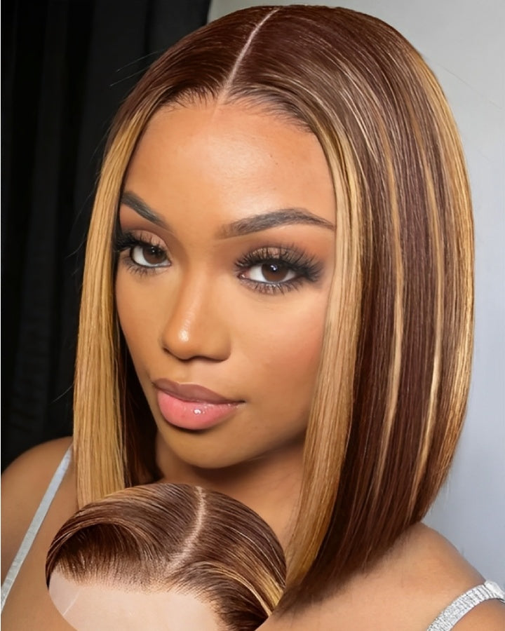 Highlights Honey Brown Straight 5x5 Lace Closure Wig