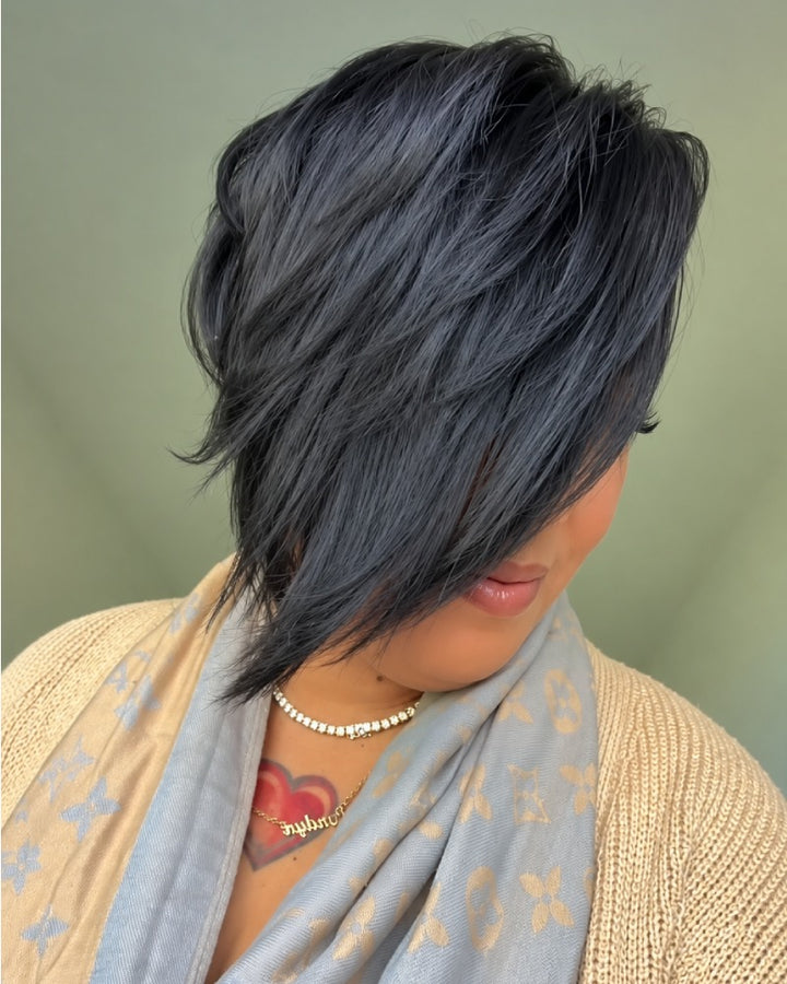Daring Asymmetrical Pixie 13x6 Lace Wig with Long Side Swept Bangs