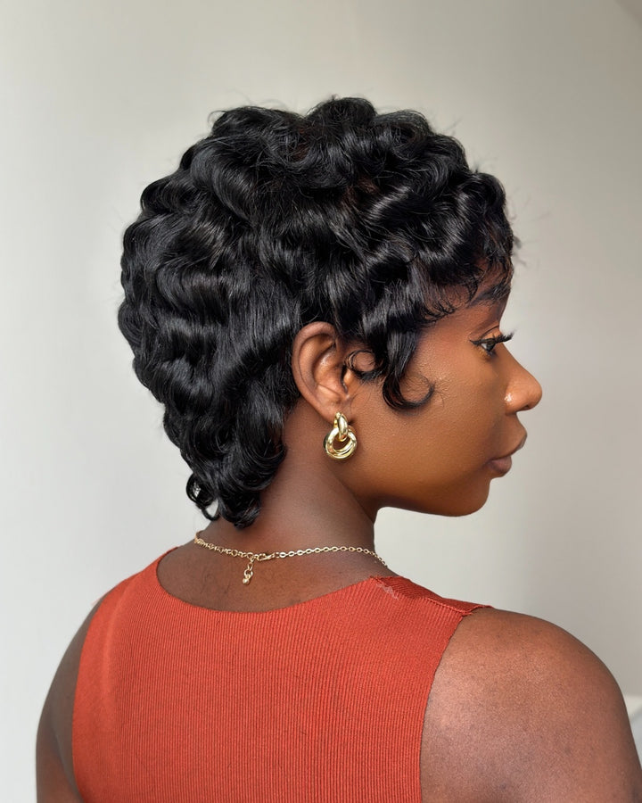 Full Lace Finger Wave Short Pixie Human Hair Wig
