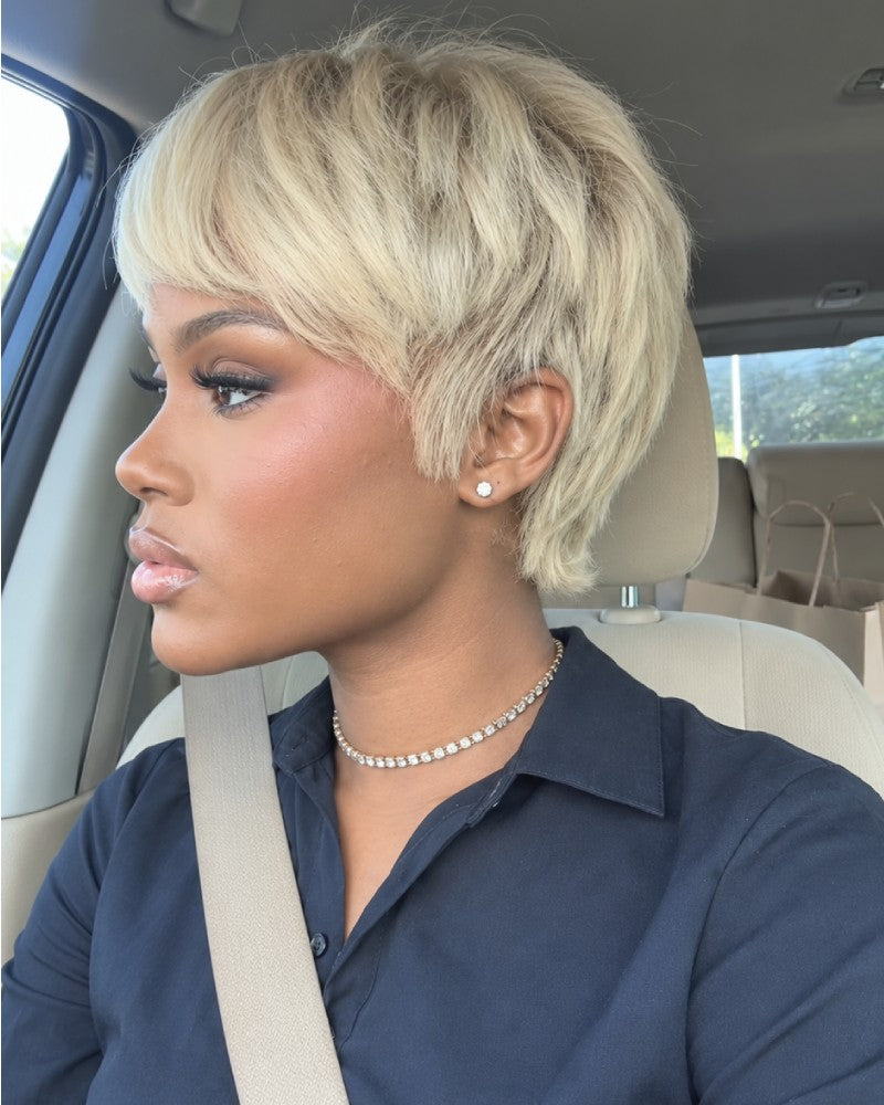 Graceful 613 Blonde Layered Pixie 13x6 Lace Wig with Side Swept Bangs